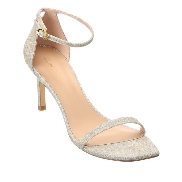 Stuart Weitzman Amelina 75 Glitter Sandal Silver NEW - Picture 1 of 9